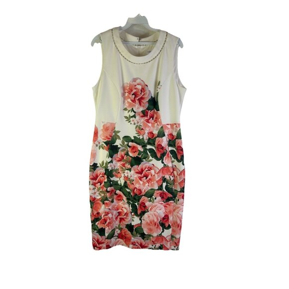 Calvin Klein Pink Rose Floral Scuba Sleeveless Sheath Dress - Picture 1 of 9